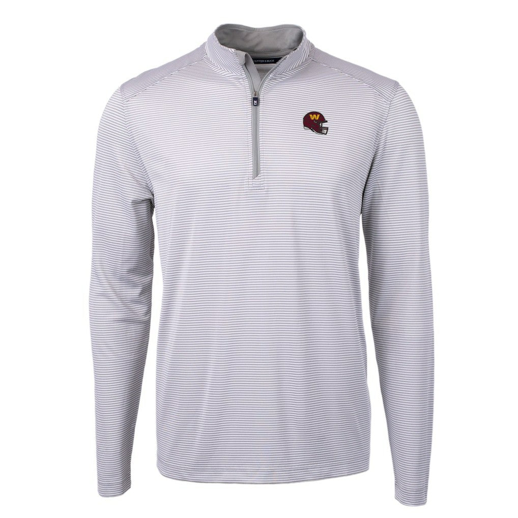 Washington Commanders Cutter & Buck Big & Tall Virtue Eco Pique Micro Stripe Tri-Blend Quarter-Zip Jacket - Gray for sale