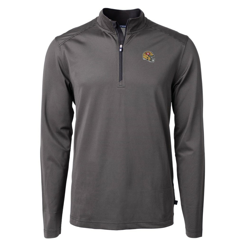 San Francisco 49ers Cutter & Buck Big & Tall Virtue Eco Pique Micro Stripe Tri-Blend Quarter-Zip Jacket - Black on sale