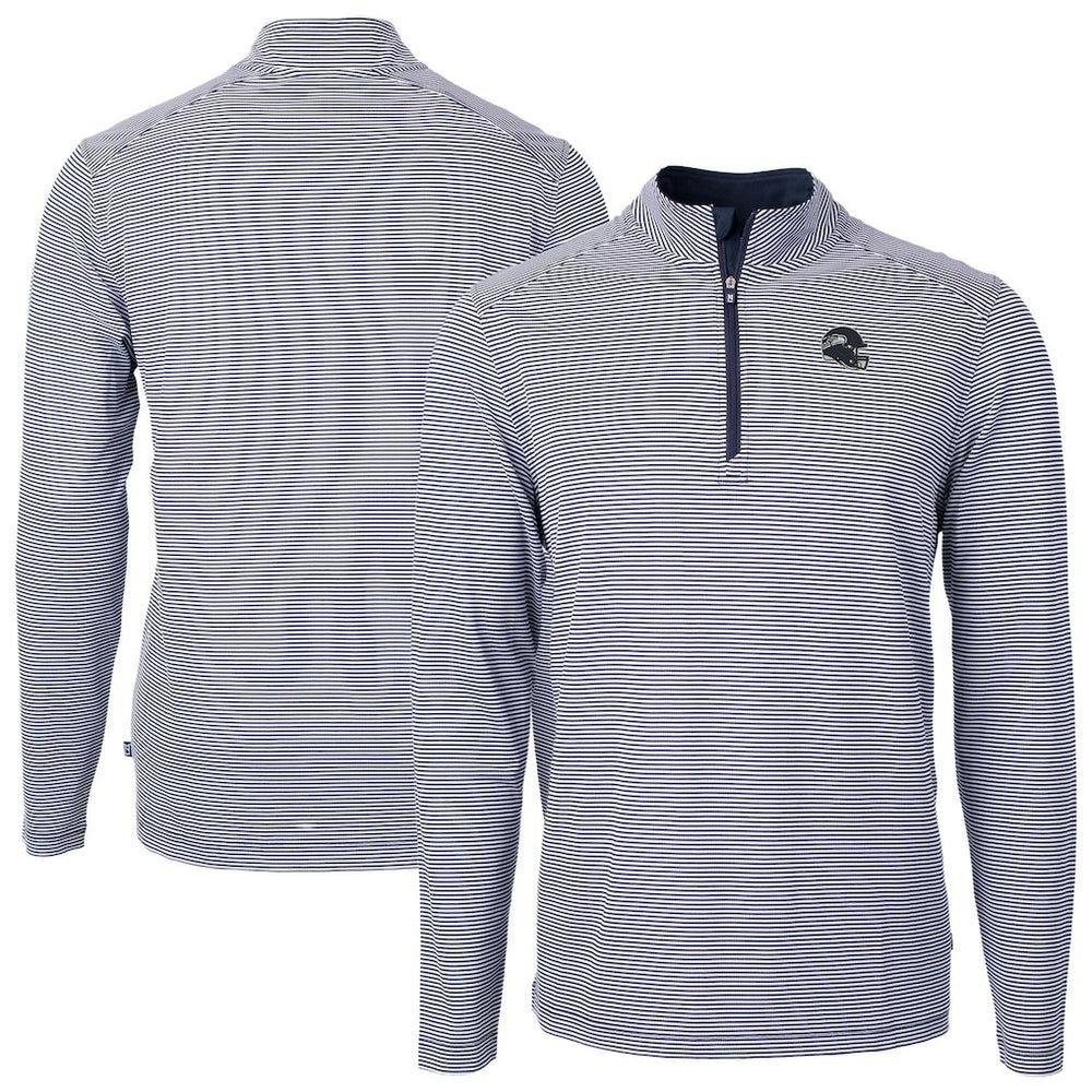 Seattle Seahawks Cutter & Buck Big & Tall Virtue Eco Pique Micro Stripe Tri-Blend Quarter-Zip Jacket - College Navy on sale
