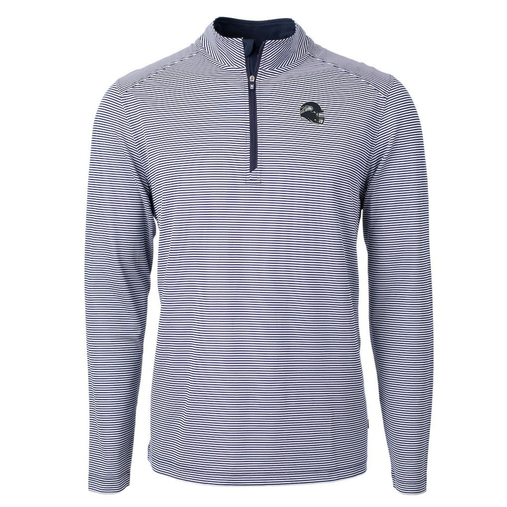 Seattle Seahawks Cutter & Buck Big & Tall Virtue Eco Pique Micro Stripe Tri-Blend Quarter-Zip Jacket - College Navy on sale
