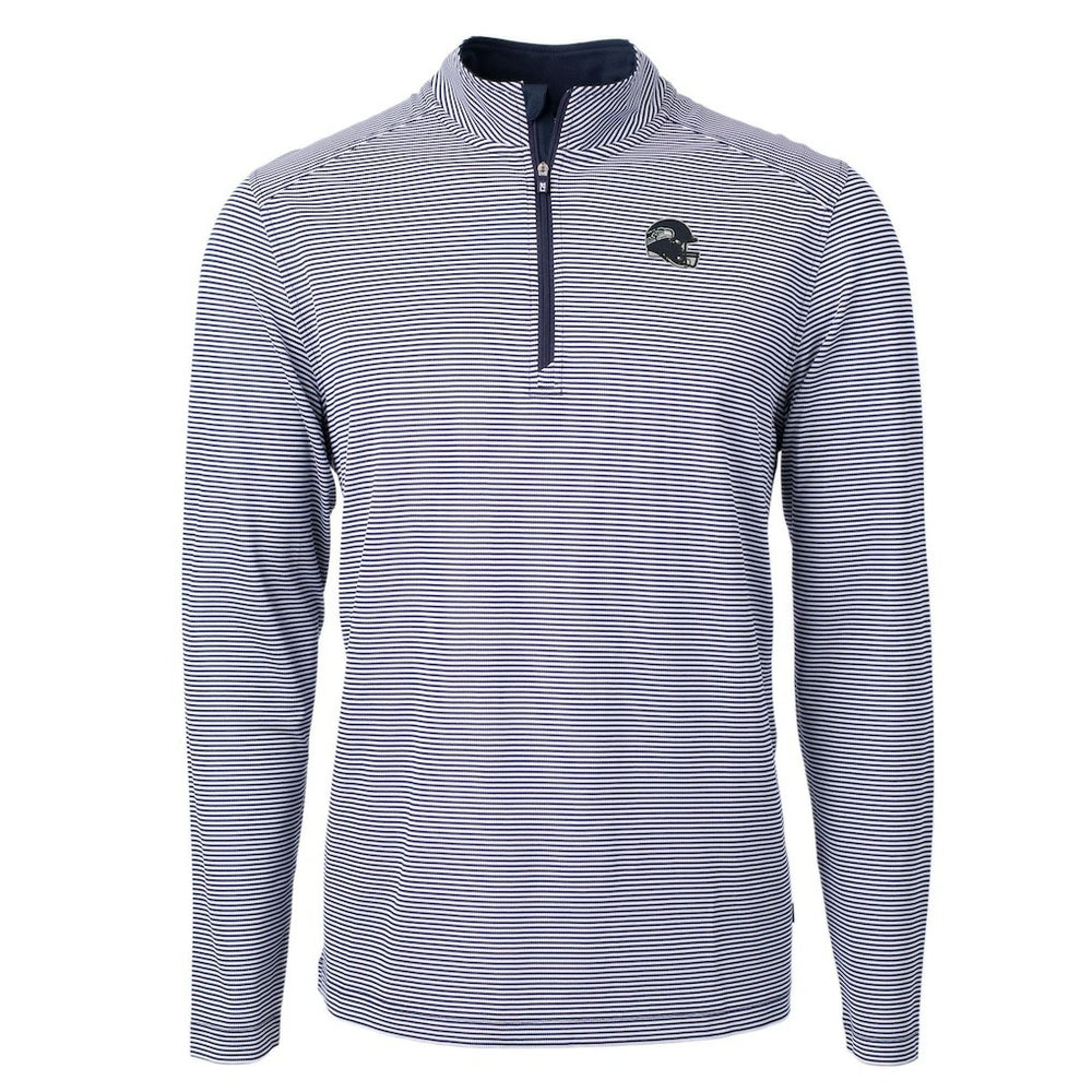 Seattle Seahawks Cutter & Buck Big & Tall Virtue Eco Pique Micro Stripe Tri-Blend Quarter-Zip Jacket - College Navy on sale