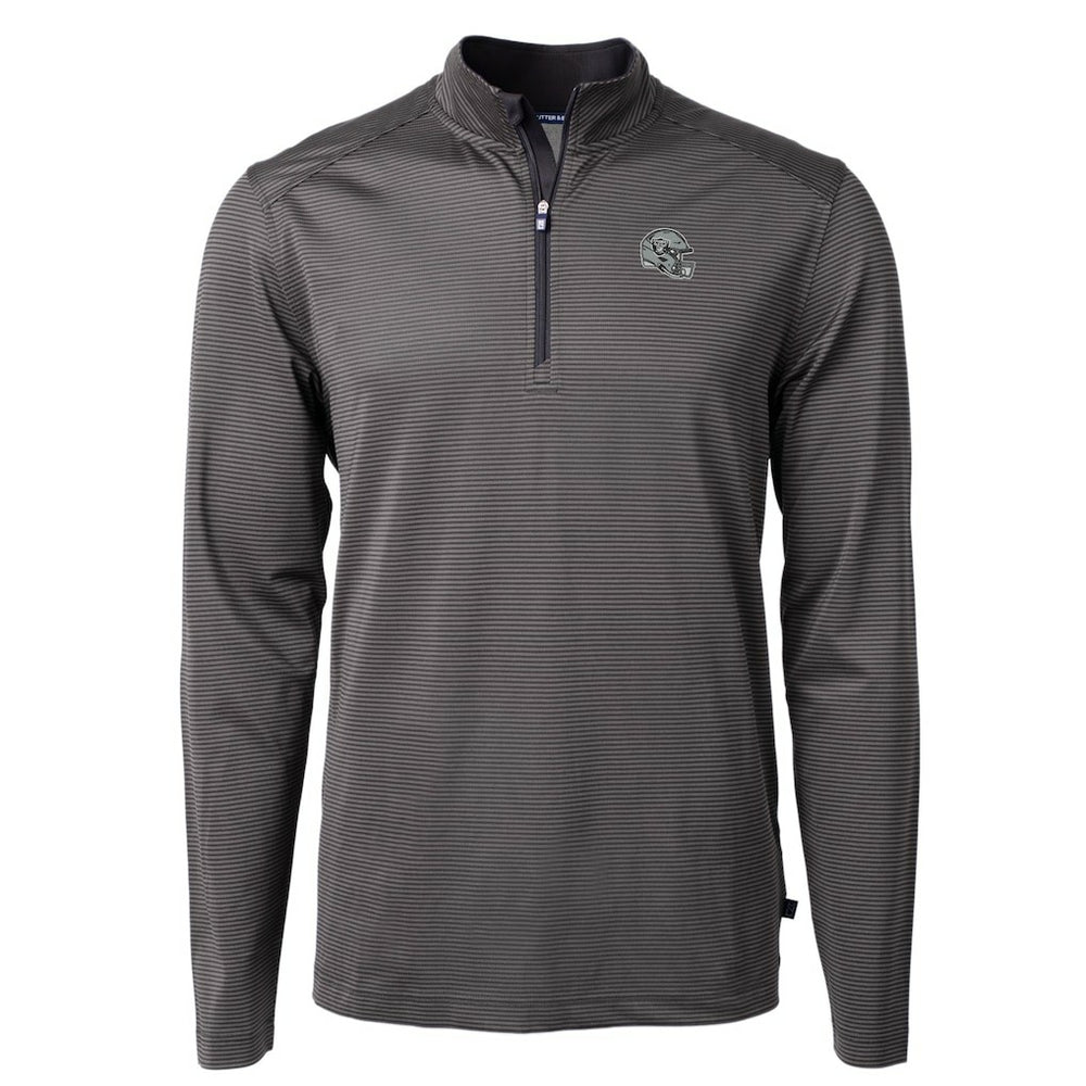 Las Vegas Raiders Cutter & Buck Big & Tall Virtue Eco Pique Micro Stripe Tri-Blend Quarter-Zip Jacket - Black cheap
