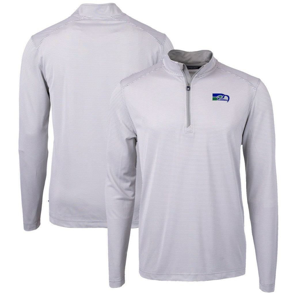 Seattle Seahawks Cutter & Buck Big & Tall Virtue Eco Pique Micro Stripe Tri-Blend Quarter-Zip Jacket - Gray for sale