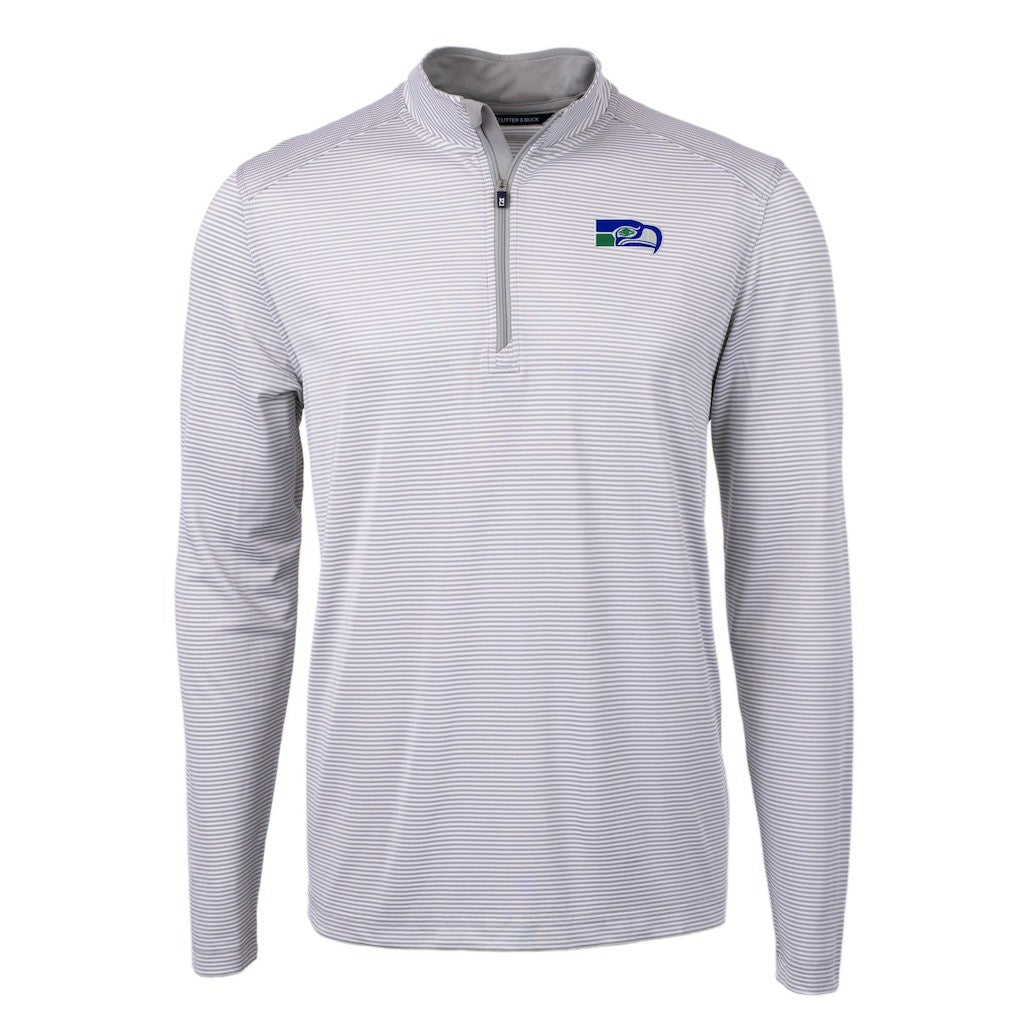 Seattle Seahawks Cutter & Buck Big & Tall Virtue Eco Pique Micro Stripe Tri-Blend Quarter-Zip Jacket - Gray for sale
