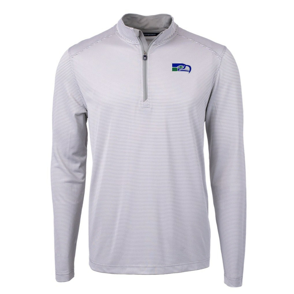 Seattle Seahawks Cutter & Buck Big & Tall Virtue Eco Pique Micro Stripe Tri-Blend Quarter-Zip Jacket - Gray for sale