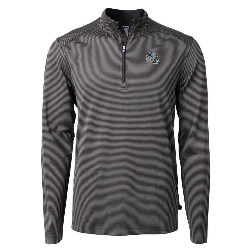 Carolina Panthers Cutter & Buck Big & Tall Virtue Eco Pique Micro Stripe Tri-Blend Quarter-Zip Jacket - Black discount