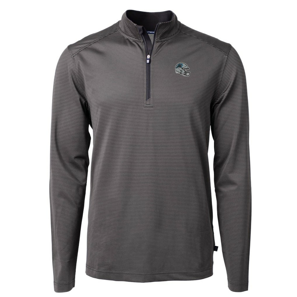 Carolina Panthers Cutter & Buck Big & Tall Virtue Eco Pique Micro Stripe Tri-Blend Quarter-Zip Jacket - Black discount