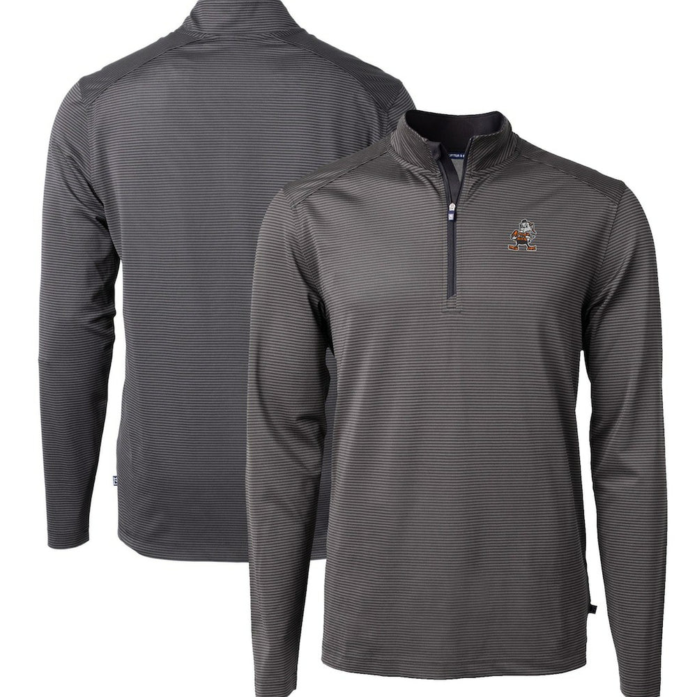 Cleveland Browns Cutter & Buck Big & Tall Virtue Eco Pique Micro Stripe Tri-Blend Quarter-Zip Jacket - Black on sale
