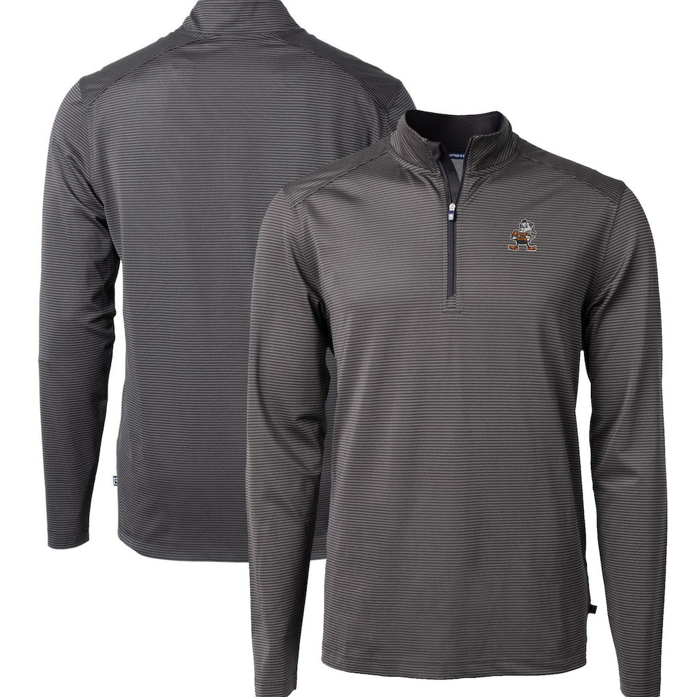 Cleveland Browns Cutter & Buck Big & Tall Virtue Eco Pique Micro Stripe Tri-Blend Quarter-Zip Jacket - Black on sale