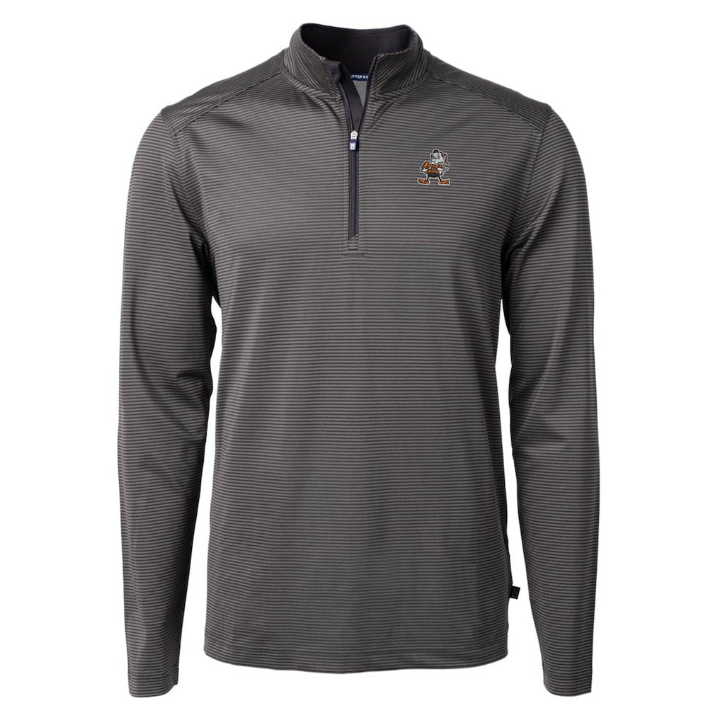 Cleveland Browns Cutter & Buck Big & Tall Virtue Eco Pique Micro Stripe Tri-Blend Quarter-Zip Jacket - Black on sale