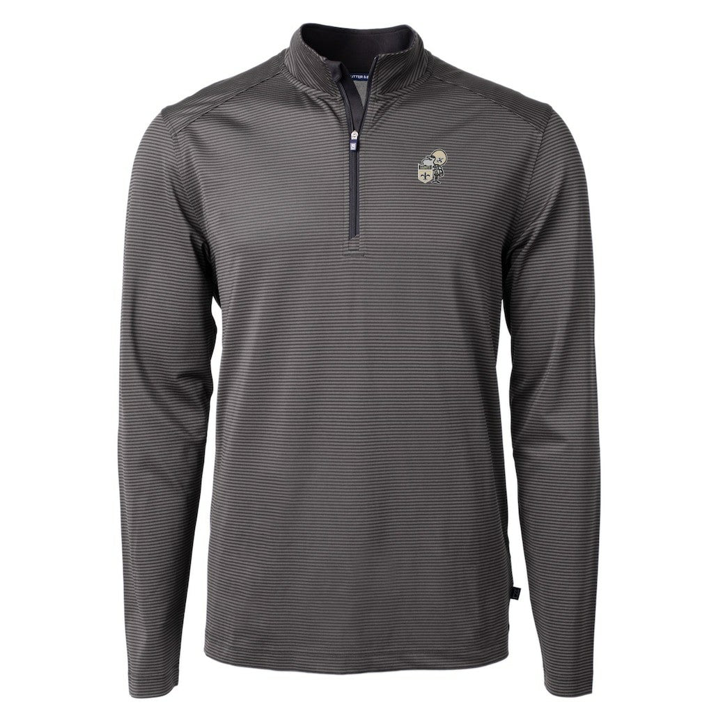 New Orleans Saints Cutter & Buck Big & Tall Virtue Eco Pique Micro Stripe Tri-Blend Quarter-Zip Jacket - Black on sale