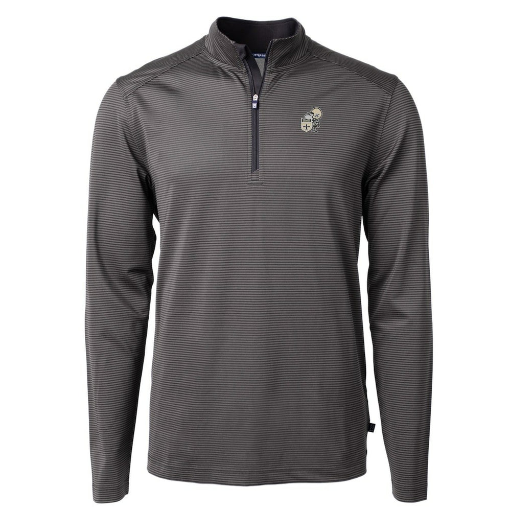 New Orleans Saints Cutter & Buck Big & Tall Virtue Eco Pique Micro Stripe Tri-Blend Quarter-Zip Jacket - Black on sale