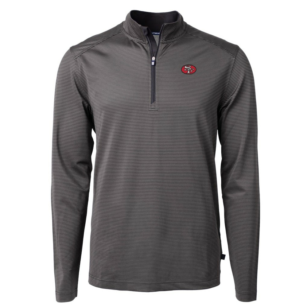 San Francisco 49ers Cutter & Buck Big & Tall Virtue Eco Pique Micro Stripe Tri-Blend Quarter-Zip Jacket - Black cheap