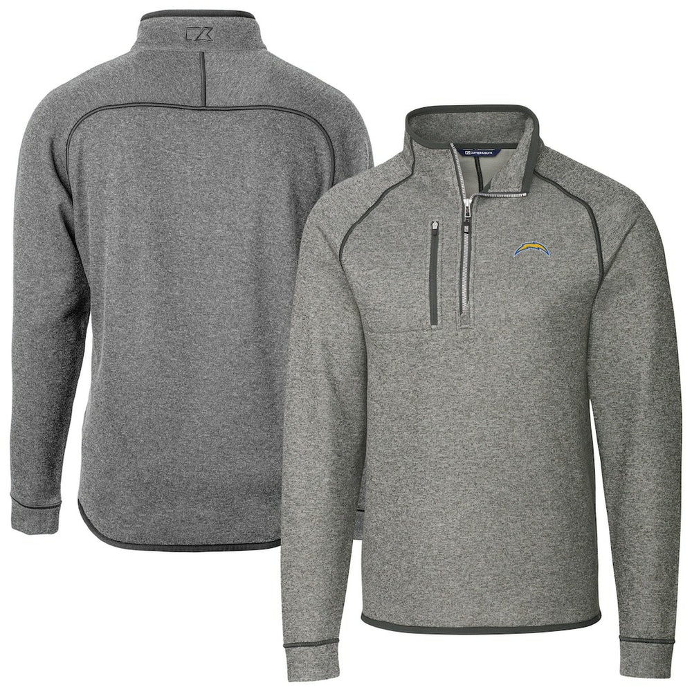 Los Angeles Chargers Cutter & Buck Big & Tall Mainsail Sweater-Knit Raglan Half-Zip Jacket - Heather Gray discount