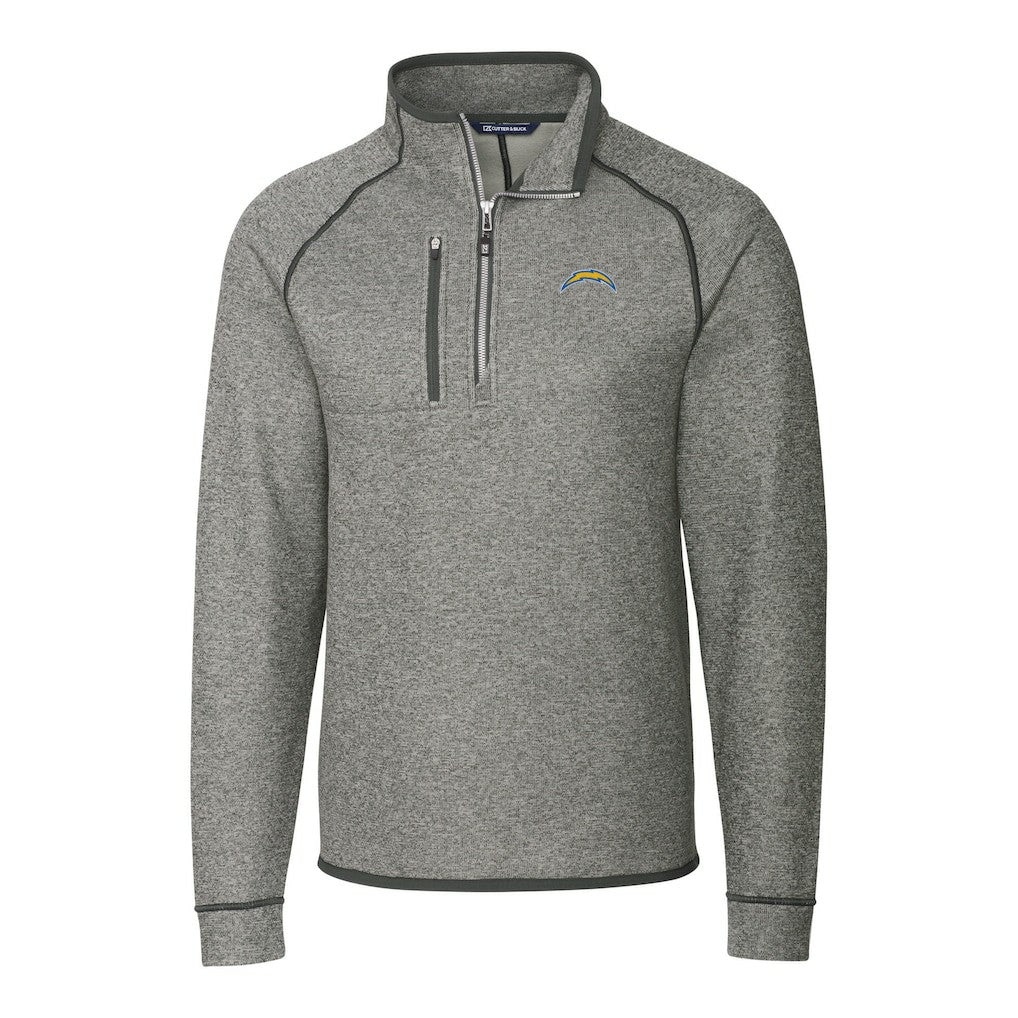 Los Angeles Chargers Cutter & Buck Big & Tall Mainsail Sweater-Knit Raglan Half-Zip Jacket - Heather Gray discount