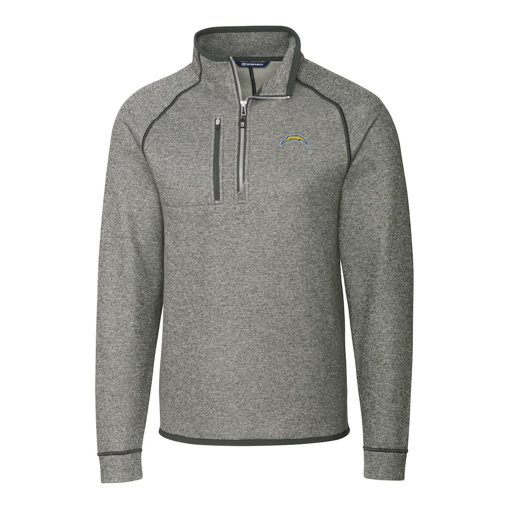 Los Angeles Chargers Cutter & Buck Big & Tall Mainsail Sweater-Knit Raglan Half-Zip Jacket - Heather Gray discount