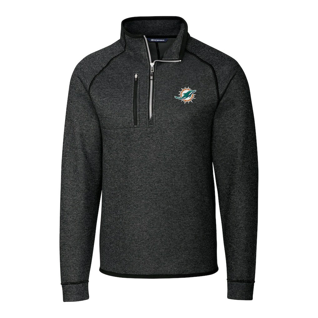 Miami Dolphins Cutter & Buck Big & Tall Mainsail Sweater-Knit Half-Zip Jacket - Heather Charcoal for sale