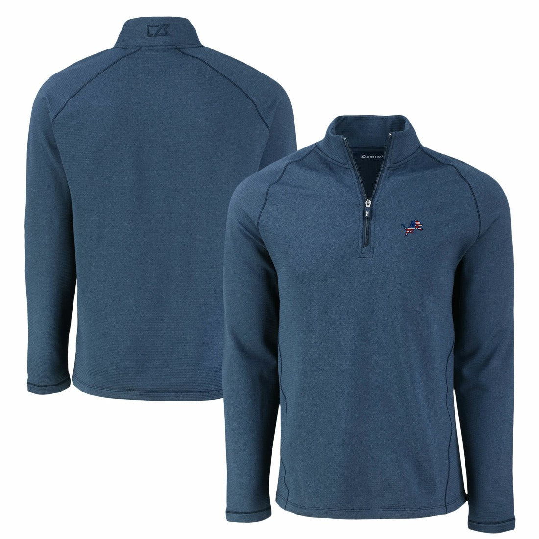 Detroit Lions Cutter & Buck Peshastin Eco Fleece Tri-Blend Raglan Recycled Quarter-Zip Jacket - Heather Navy sale