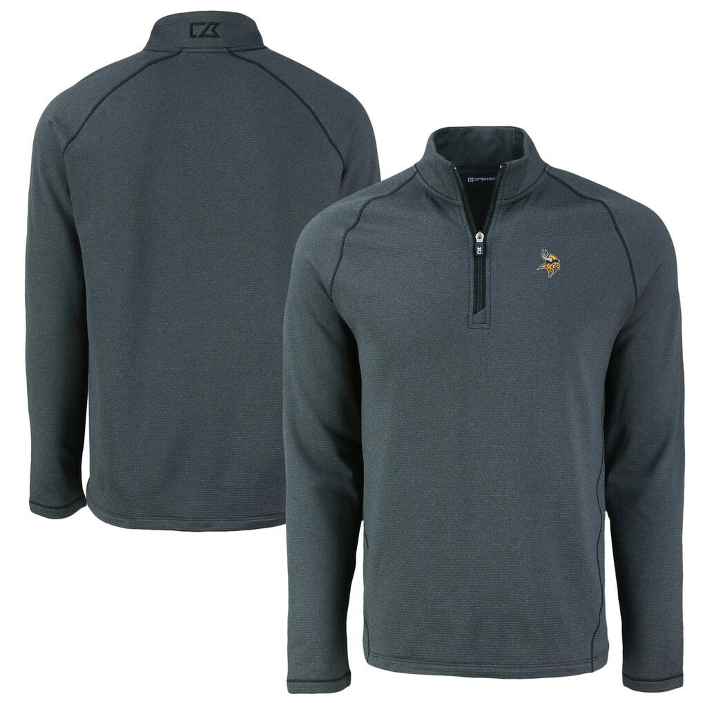Minnesota Vikings Cutter & Buck Peshastin Eco Fleece Tri-Blend Raglan Recycled Quarter-Zip Jacket - Heather Black online
