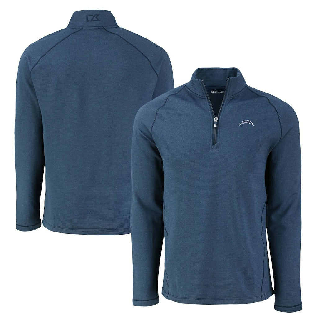 Los Angeles Chargers Cutter & Buck Peshastin Eco Fleece Tri-Blend Raglan Recycled Quarter-Zip Jacket - Heather Navy discount