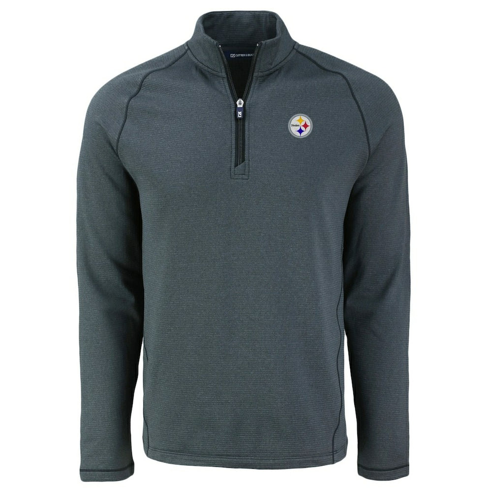 Pittsburgh Steelers Cutter & Buck Peshastin Eco Fleece Tri-Blend Raglan Recycled Quarter-Zip Jacket - Heather Black outlet