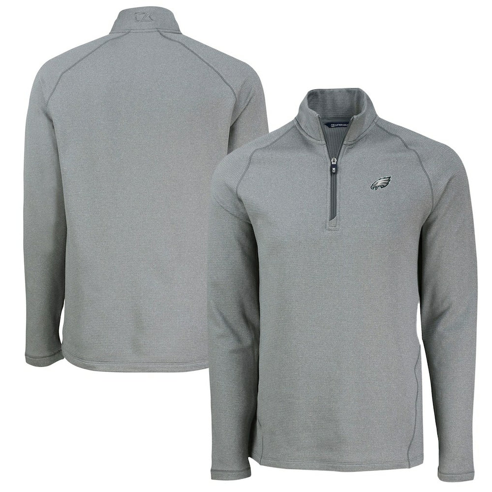 Philadelphia Eagles Cutter & Buck Peshastin Eco Fleece Tri-Blend Raglan Recycled Quarter-Zip Jacket - Heather Gray for sale