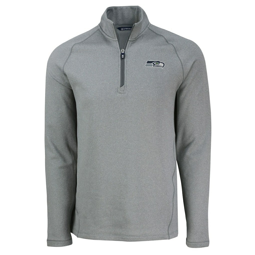 Seattle Seahawks Cutter & Buck Peshastin Eco Fleece Tri-Blend Raglan Recycled Quarter-Zip Jacket - Heather Gray for sale