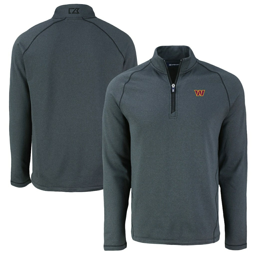 Washington Commanders Cutter & Buck Peshastin Eco Fleece Tri-Blend Raglan Recycled Quarter-Zip Jacket - Heather Black online