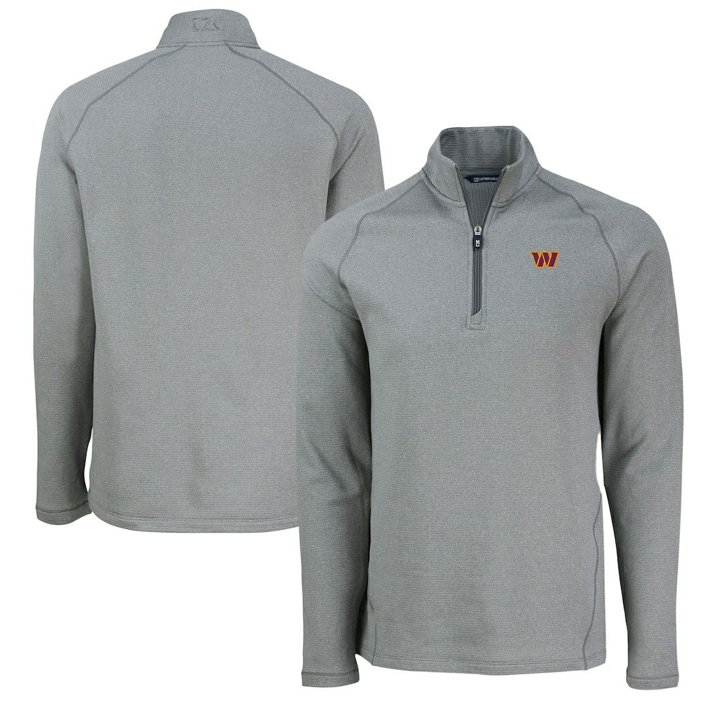 Washington Commanders Cutter & Buck Peshastin Eco Fleece Tri-Blend Raglan Recycled Quarter-Zip Jacket - Heather Gray online