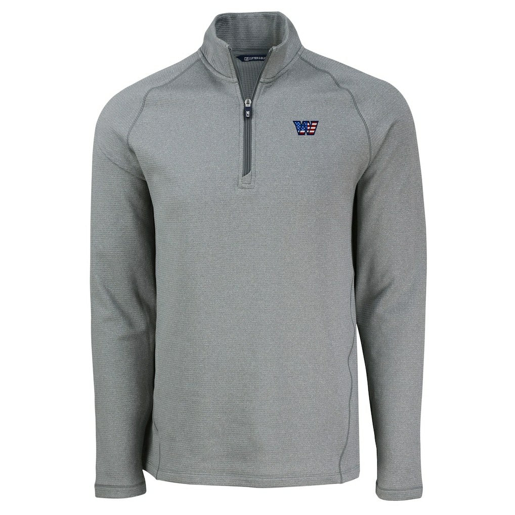 Washington Commanders Cutter & Buck Peshastin Eco Fleece Tri-Blend Raglan Recycled Quarter-Zip Jacket - Heather Gray sale