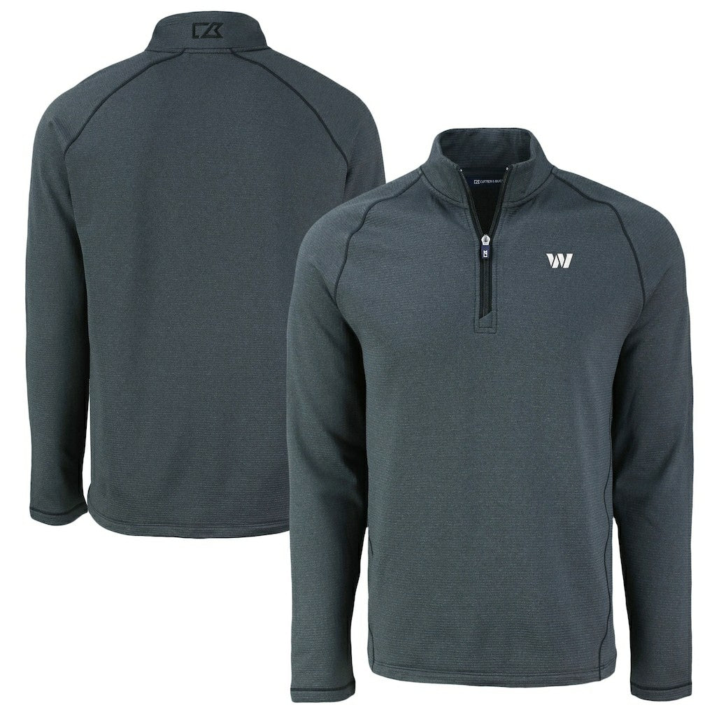 Washington Commanders Cutter & Buck Peshastin Eco Fleece Tri-Blend Raglan Recycled Quarter-Zip Jacket - Heather Black sale