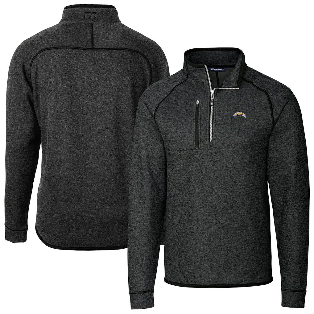 Los Angeles Chargers Cutter & Buck Big & Tall Mainsail Sweater-Knit Raglan Half-Zip Jacket - Heather Charcoal cheap