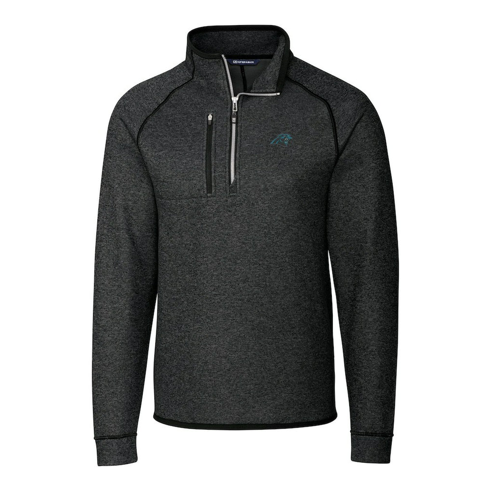 Carolina Panthers Cutter & Buck Big & Tall Mainsail Sweater-Knit Raglan Half-Zip Jacket - Heather Charcoal for sale