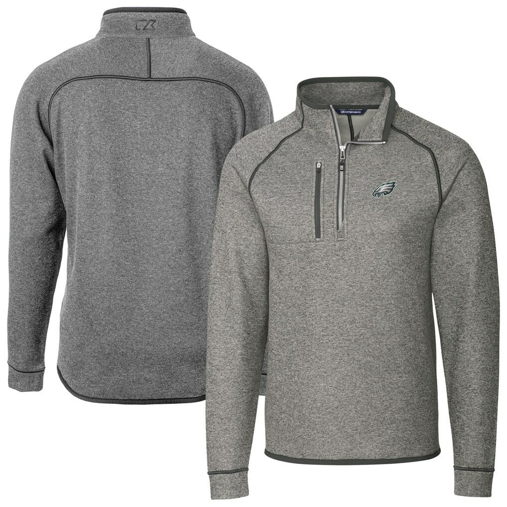 Philadelphia Eagles Cutter & Buck Big & Tall Mainsail Sweater-Knit Raglan Half-Zip Jacket - Heather Gray outlet