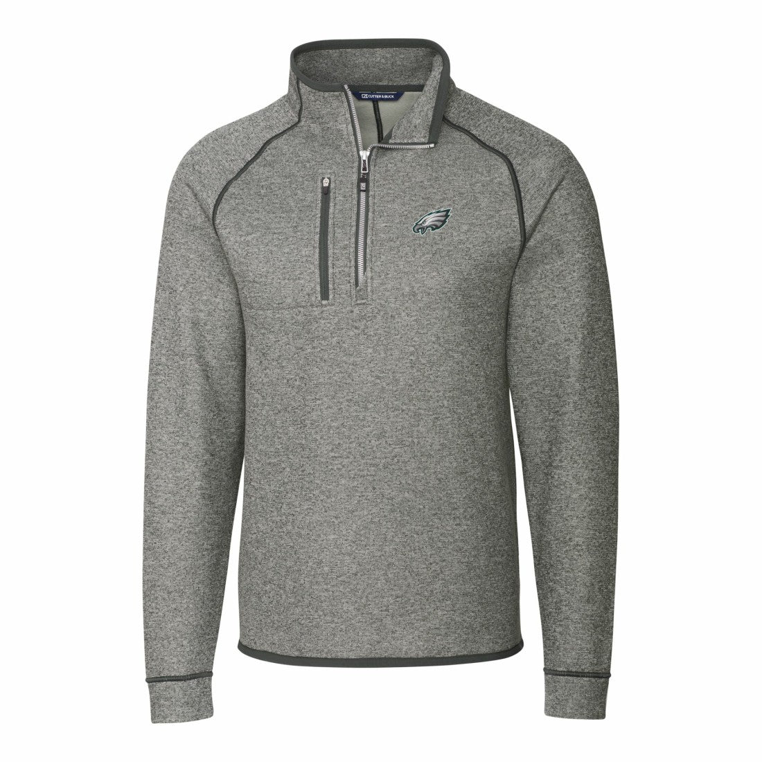 Philadelphia Eagles Cutter & Buck Big & Tall Mainsail Sweater-Knit Raglan Half-Zip Jacket - Heather Gray outlet