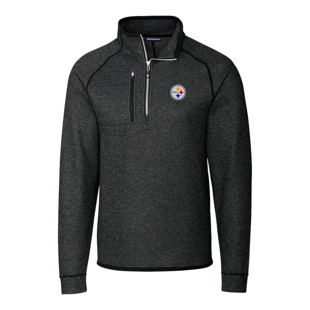 Pittsburgh Steelers Cutter & Buck Big & Tall Mainsail Sweater-Knit Raglan Half-Zip Jacket - Heather Charcoal for sale