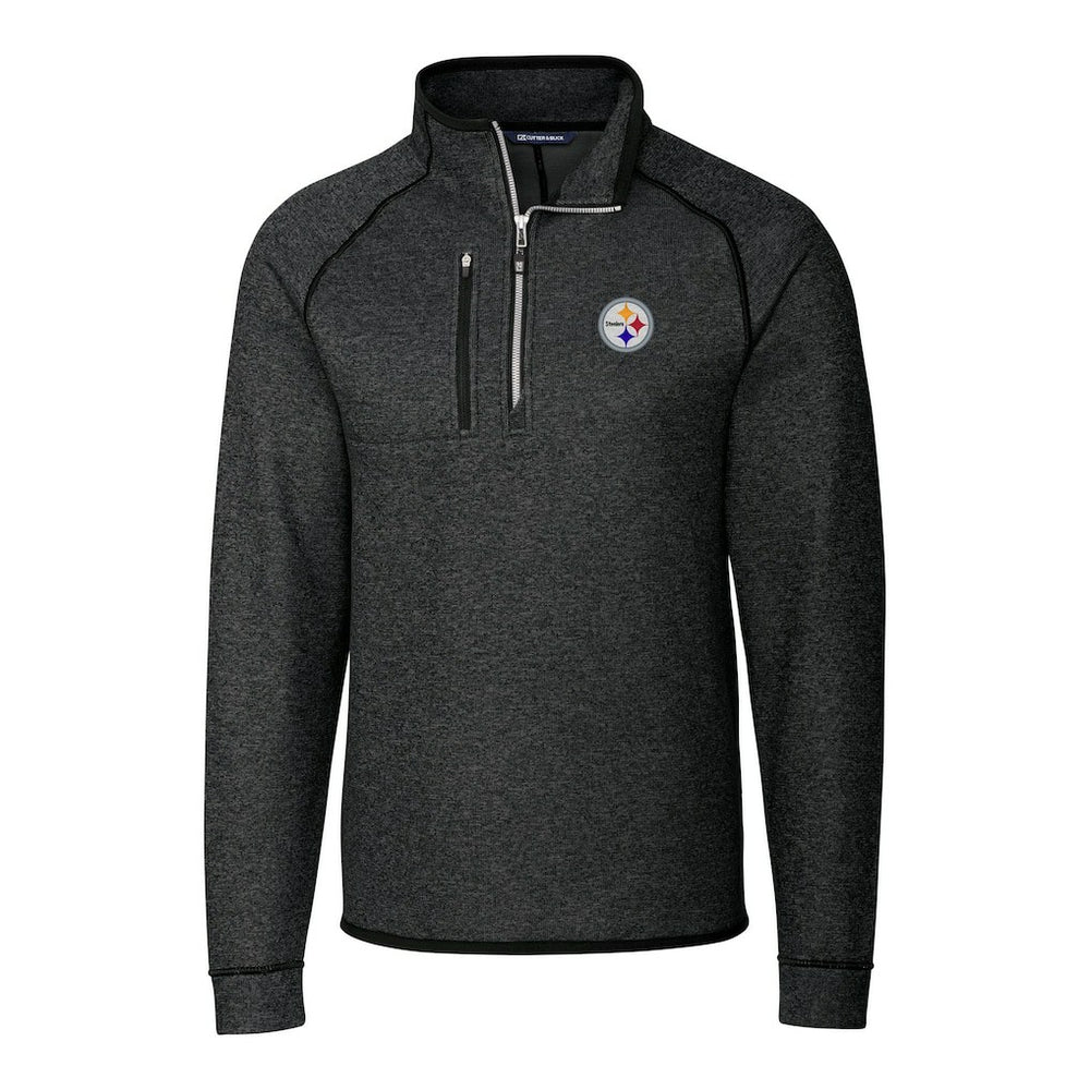 Pittsburgh Steelers Cutter & Buck Big & Tall Mainsail Sweater-Knit Raglan Half-Zip Jacket - Heather Charcoal for sale