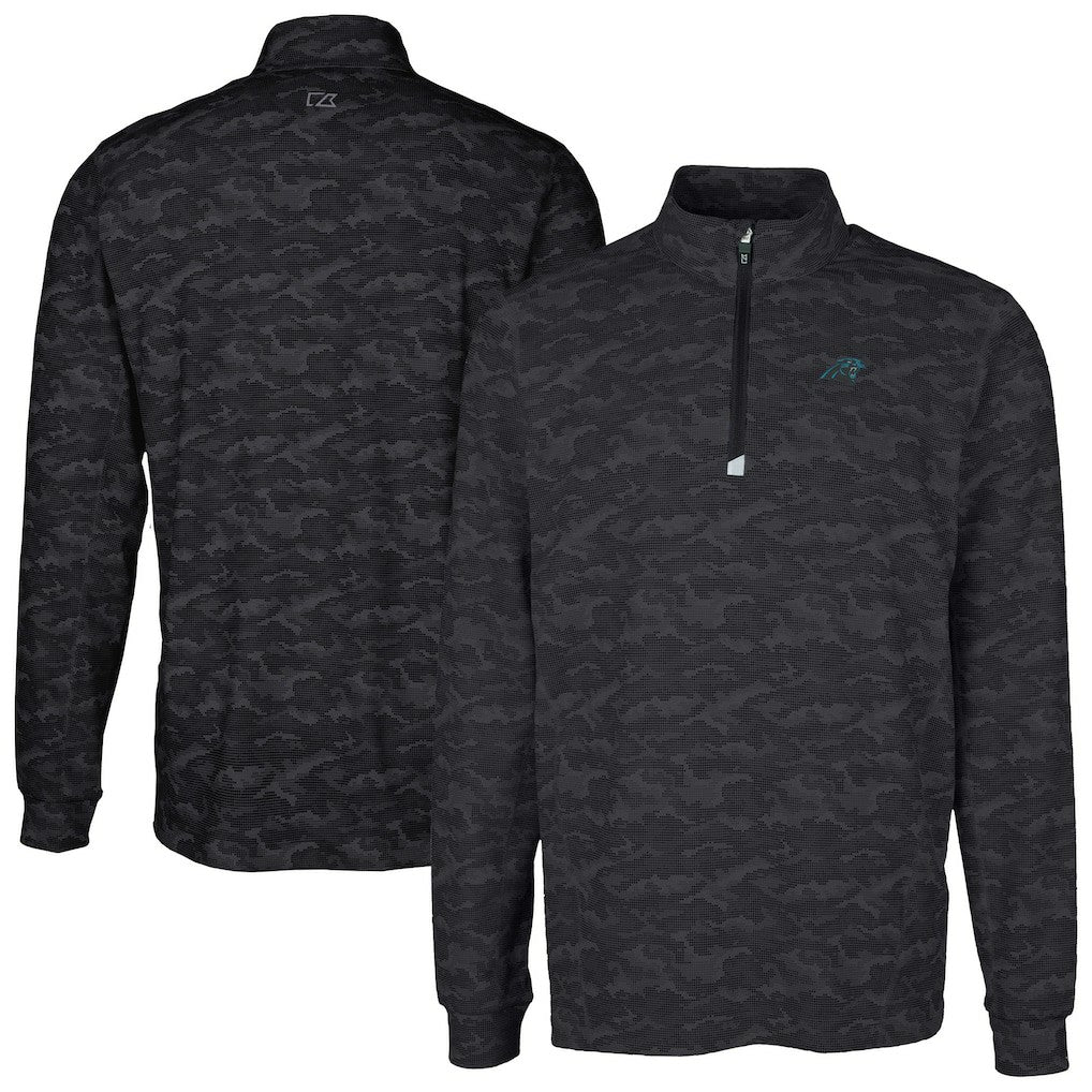 Carolina Panthers Cutter & Buck Big & Tall Traverse Eco Camo Tri-Blend DryTec Quarter-Zip Jacket - Black cheap