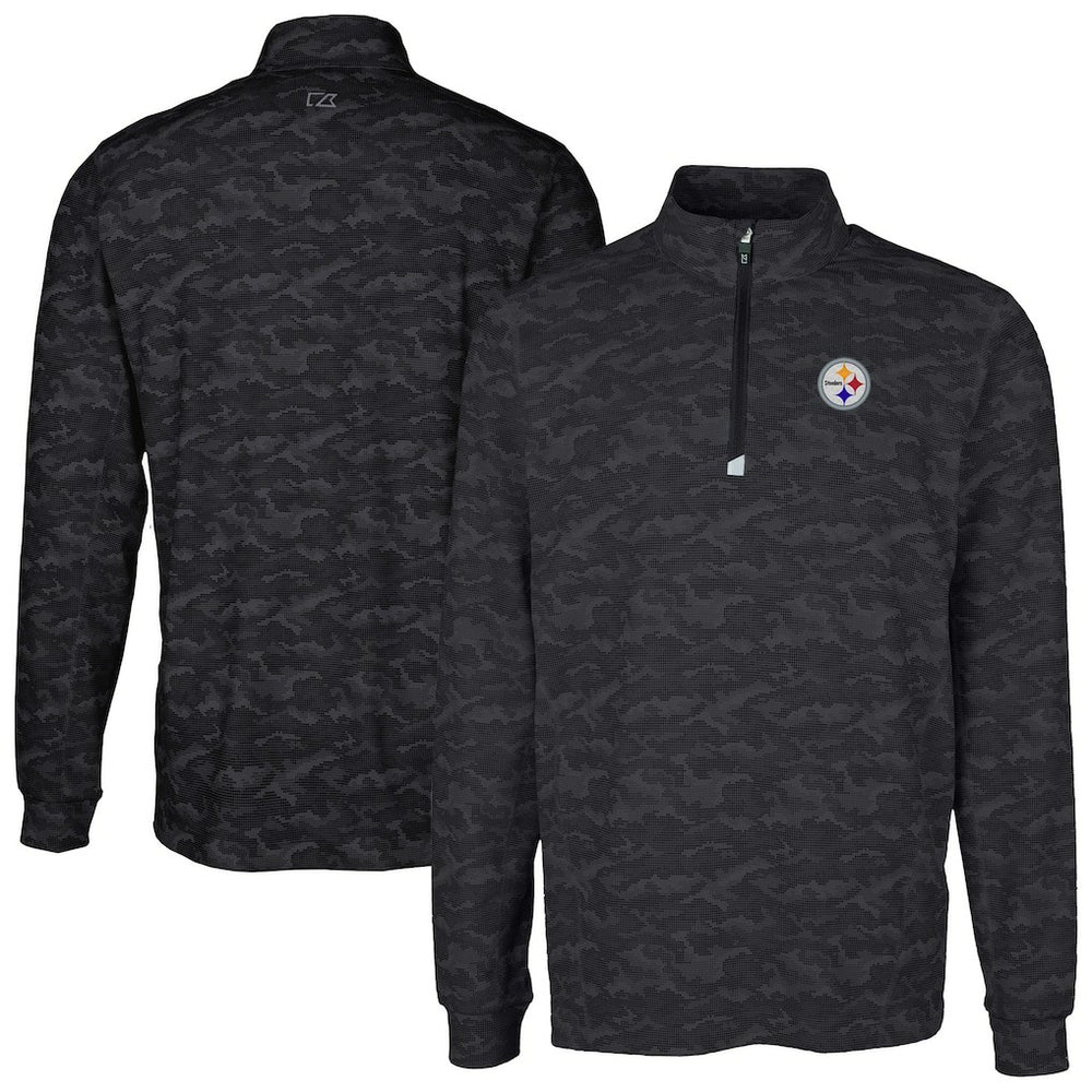 Pittsburgh Steelers Cutter & Buck Big & Tall Traverse Eco Camo Tri-Blend DryTec Quarter-Zip Jacket - Black outlet