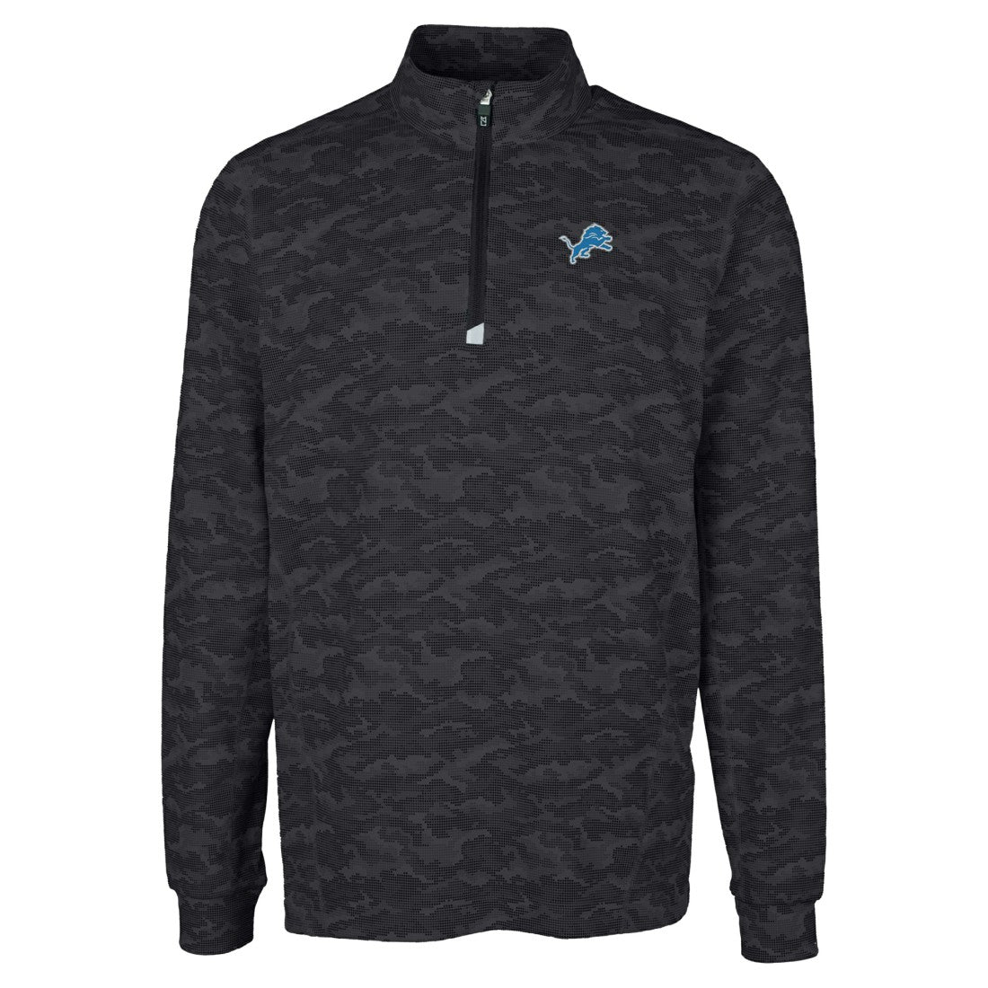 Detroit Lions Cutter & Buck Big & Tall Traverse Eco Camo Tri-Blend DryTec Quarter-Zip Jacket - Black cheap