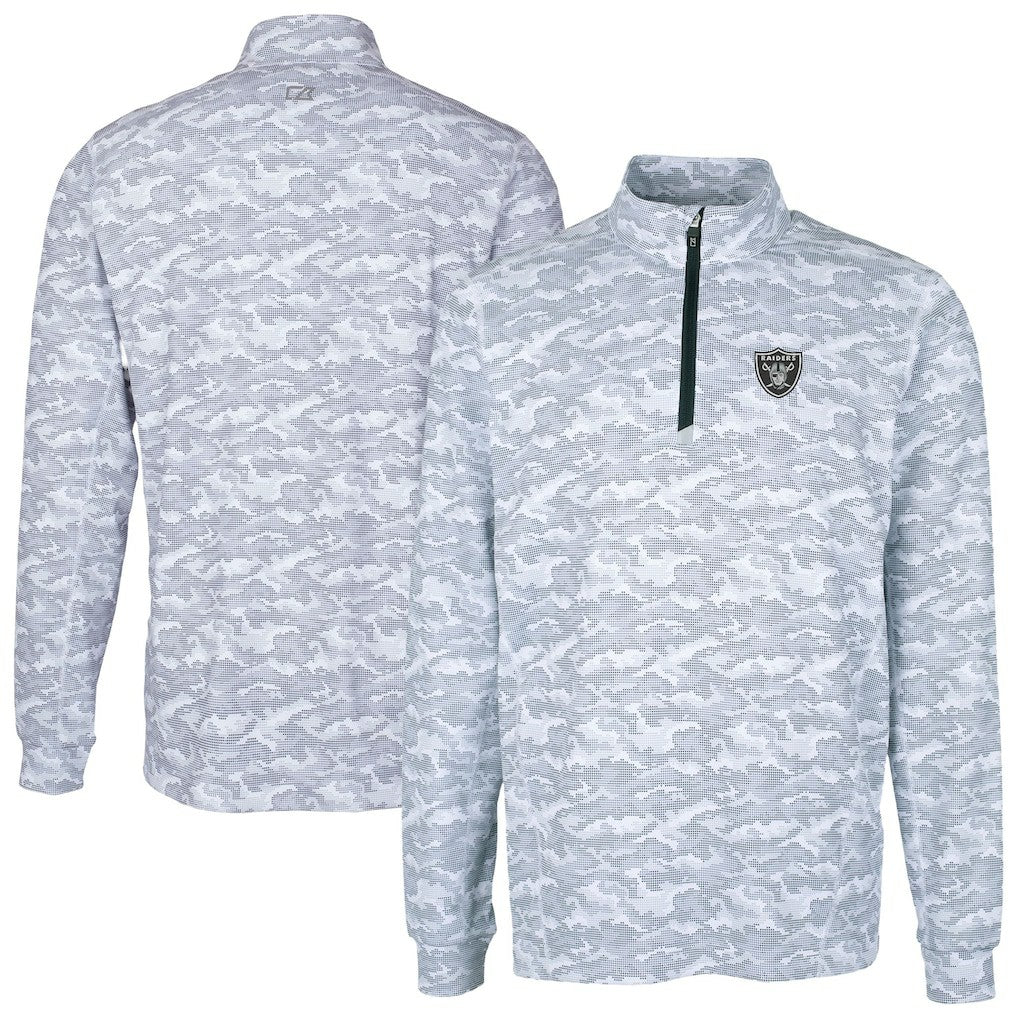 Las Vegas Raiders Cutter & Buck Big & Tall Traverse Eco Camo Tri-Blend DryTec Quarter-Zip Jacket - Charcoal on sale