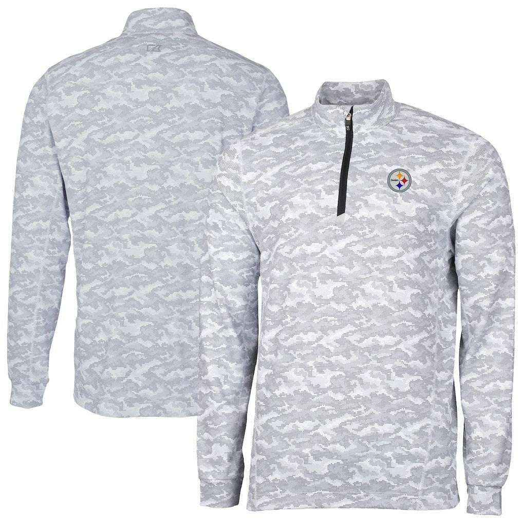 Pittsburgh Steelers Cutter & Buck Big & Tall Traverse Eco Camo Tri-Blend DryTec Quarter-Zip Jacket - Charcoal for sale