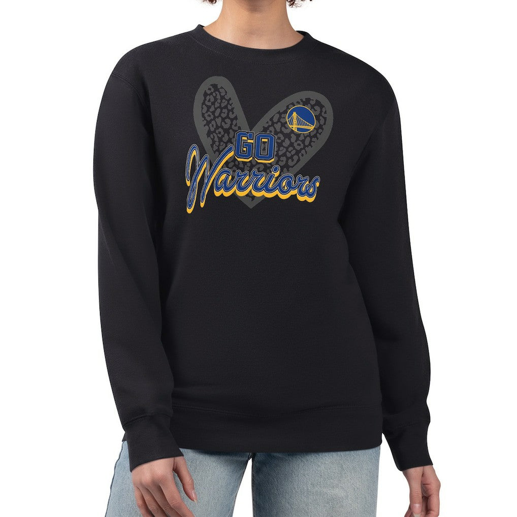 Golden State Warriors G-III 4Her by Carl Banks Women's Leopard Heart Fleece Pullover Sweatshirt sale - Black for sale