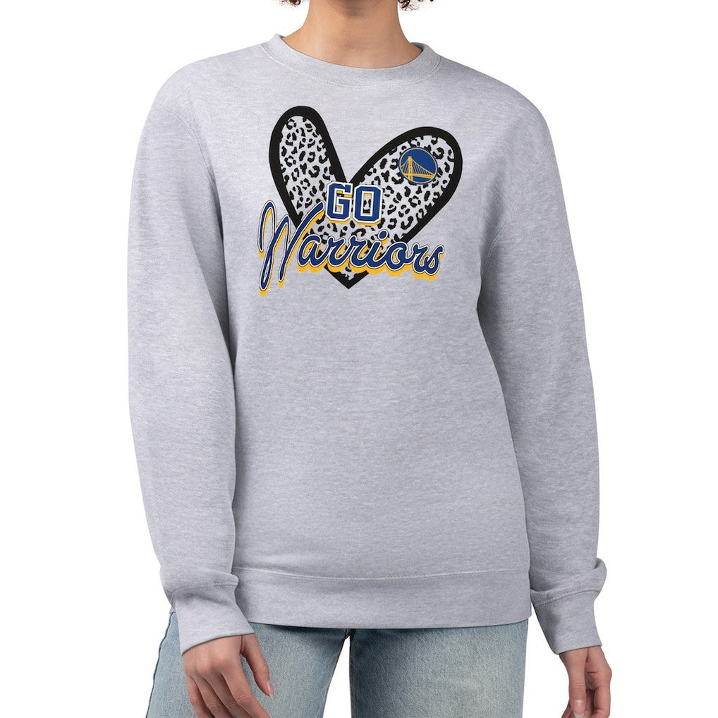 Golden State Warriors G-III 4Her by Carl Banks Women's Leopard Heart Fleece Pullover Sweatshirt sale - Heather Gray on sale