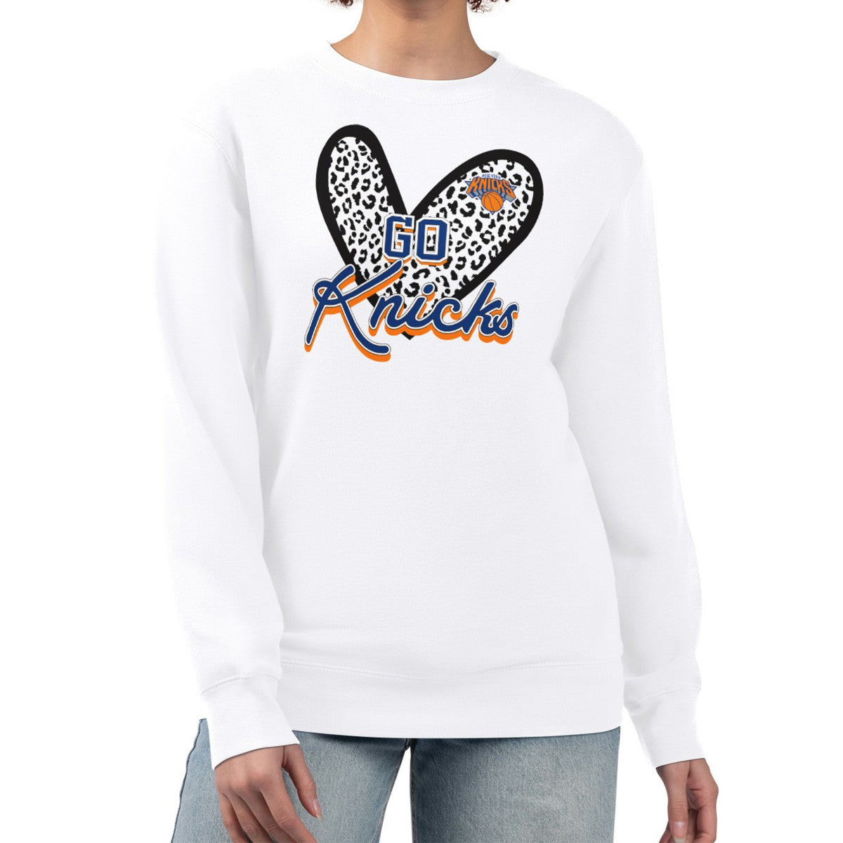 New York Knicks G-III 4Her by Carl Banks Women's Leopard Heart Fleece Pullover Sweatshirt - White outlet