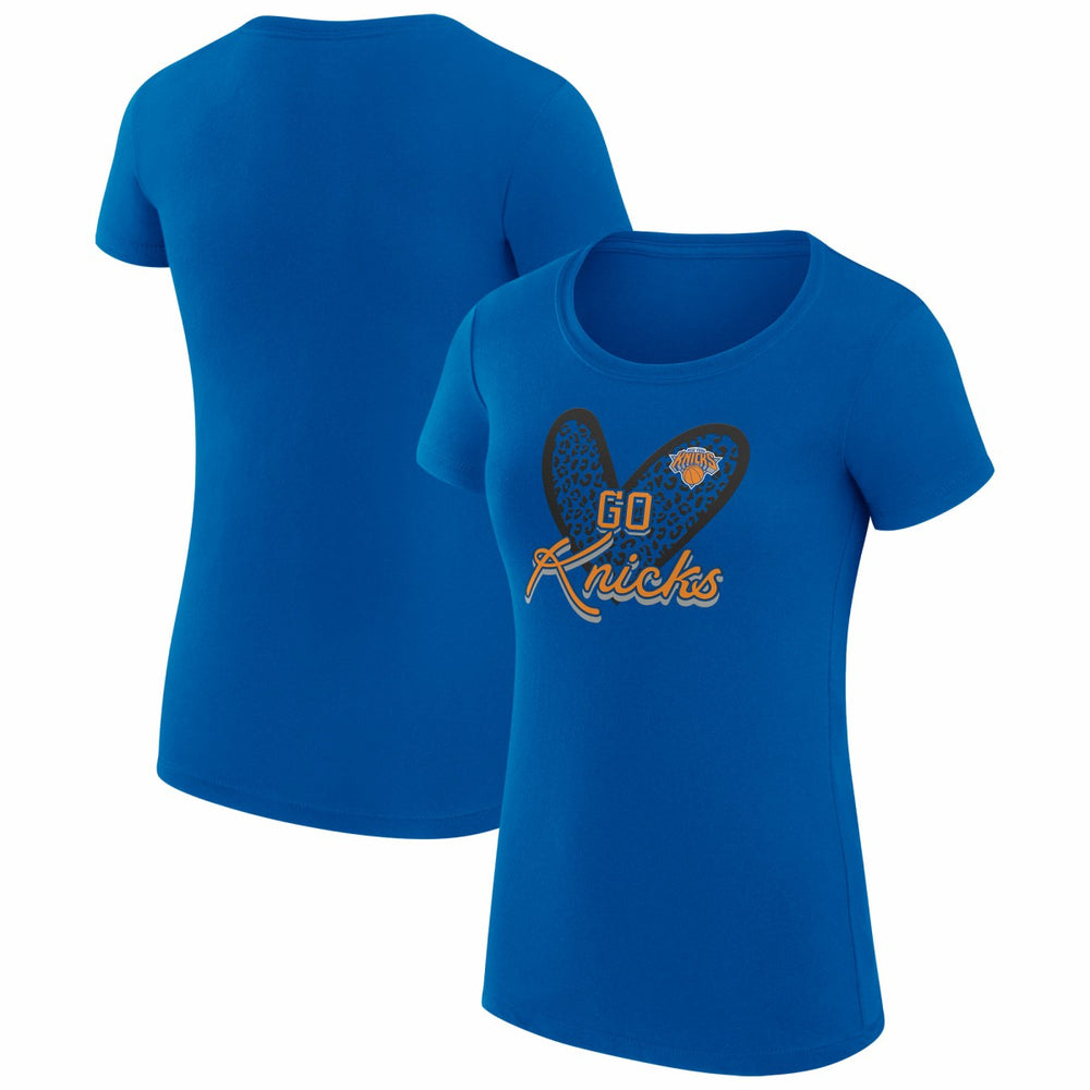 New York Knicks G-III 4Her by Carl Banks Women's Super-Slim Fit Lightweight Leopard Heart T-Shirt - Blue shop