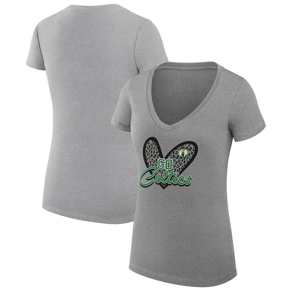 Boston Celtics G-III 4Her by Carl Banks Women's Super-Slim Fit Lightweight Leopard Heart V-Neck T-Shirt - Heather Gray discount