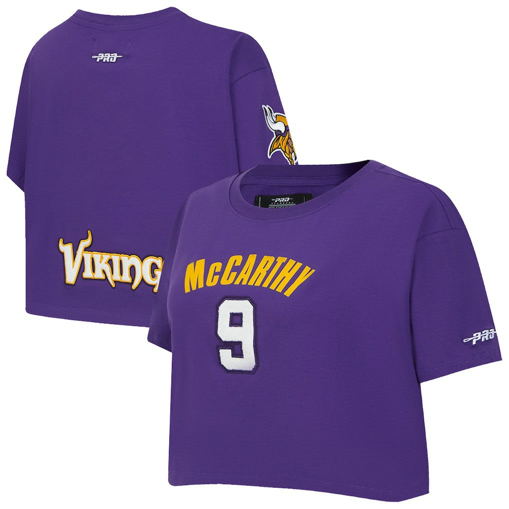 J.J. McCarthy Minnesota Vikings Pro Standard Women's Player Name & Number Cropped Boxy T-Shirt - Purple online