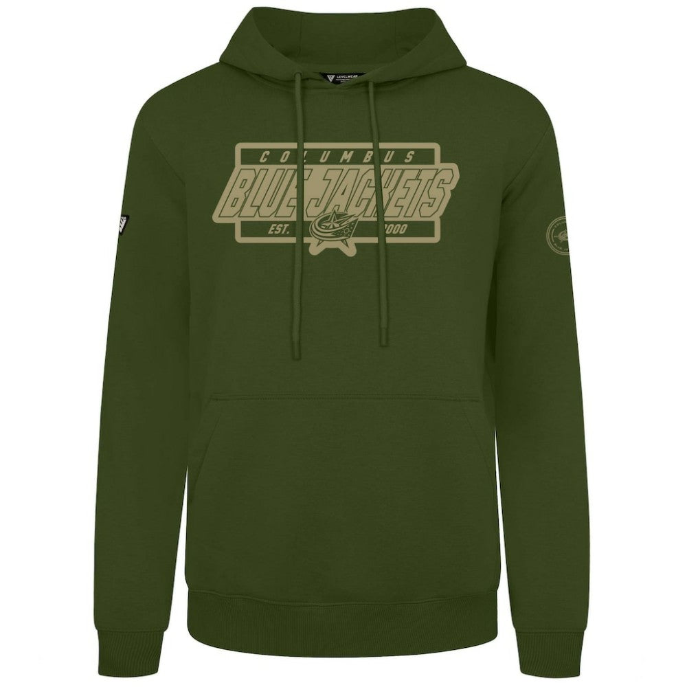 Columbus Blue Jackets Levelwear Podium Pullover Hoodie - Olive Hoodies