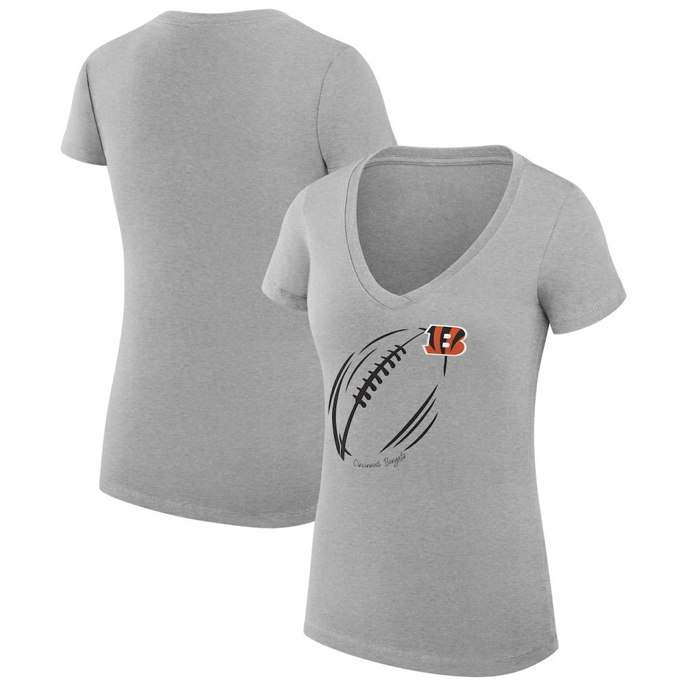 Cincinnati Bengals G-III 4Her by Carl Banks Women's Super-Slim Fit Lightweight Subtle Football V-Neck T-Shirt - Heather Gray on sale